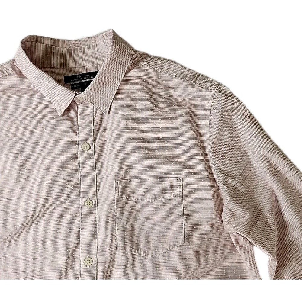 Marc Anthony Luxury Slim Fit Men's Large Cotton Pink AOP Long Sleeve Button Up